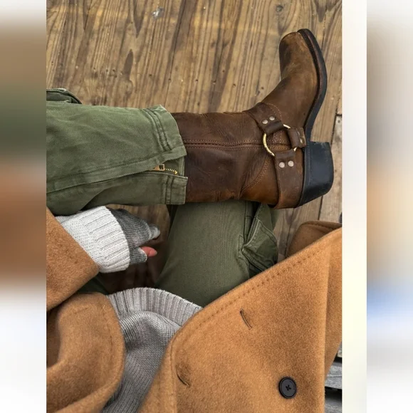 Frye Brown Leather Harness Boots 12R Size 9 Motercycle Boho Western Cowgirl - Picture 8 of 16